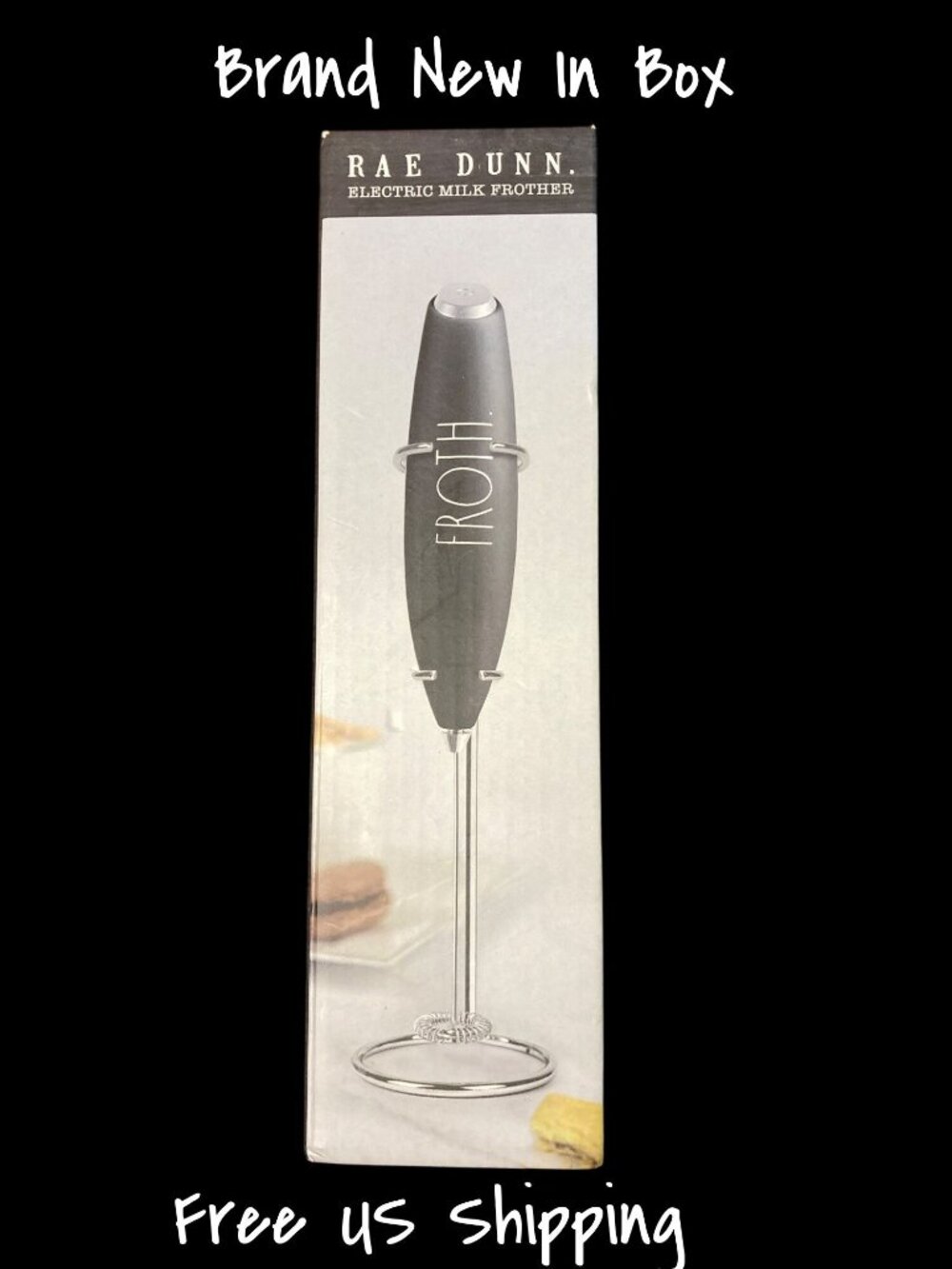 Rae Dunn Electric Milk Frother With Stand & Battery-Powered New In Box